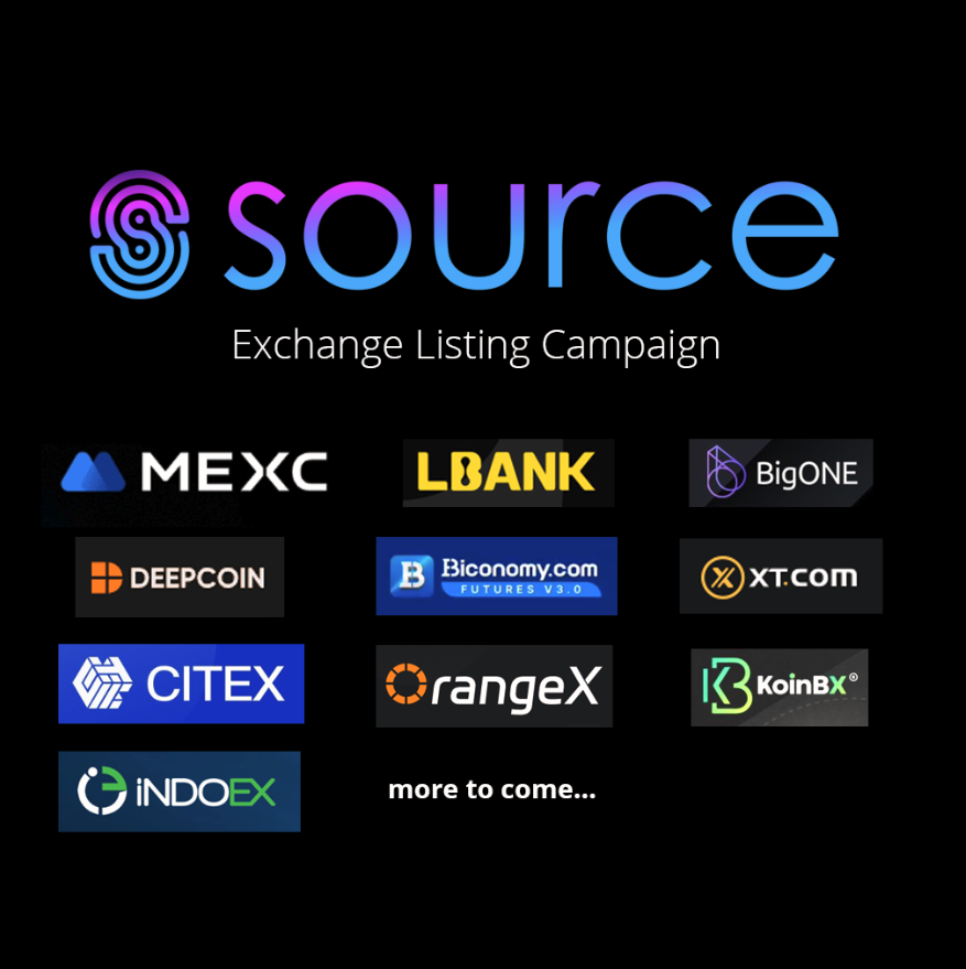 SourceProtocol_'s tweet card. SOURCE crypto exchange listings, mexc, lbank, xt.com, orangeX, deepcoin, marketing campaign and Powering the future of web3 video review