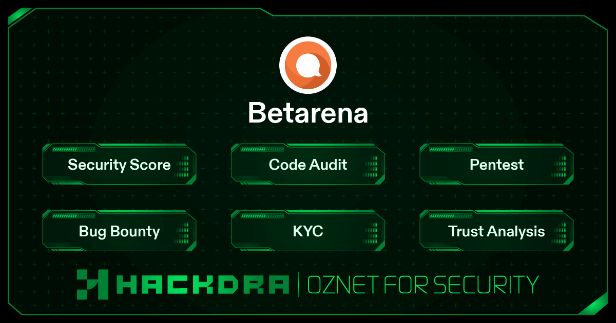 hackdra's tweet card. Keep up with the latest security insights for Betarena: Security scores, Code Security Audits, KYC, Bug Bounty, Pentest, On-chain Monitoring, Trust, and more.