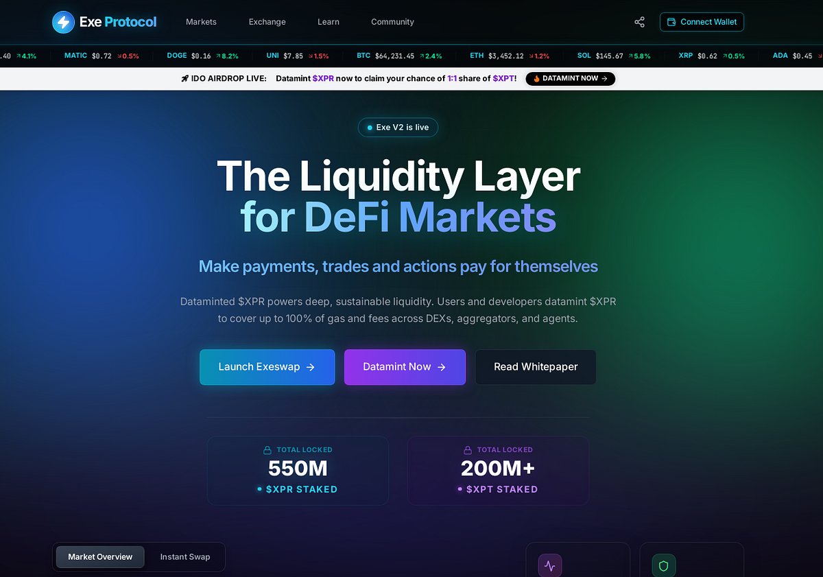 Exeswap's tweet card. Why Our Data-Backed Currency and Economy is the Future of Finance