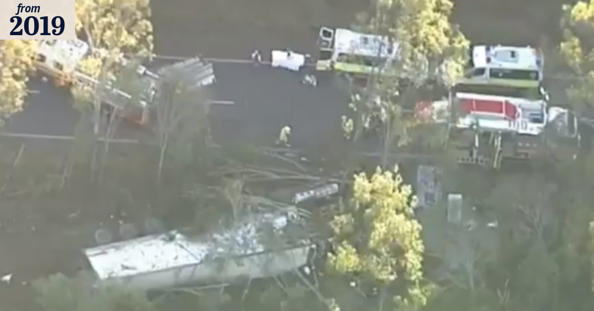 TransHelp's tweet card. The truck also hit two trees as the driver lost control and a large gumtree has blocked the Brisbane Valley Highway.