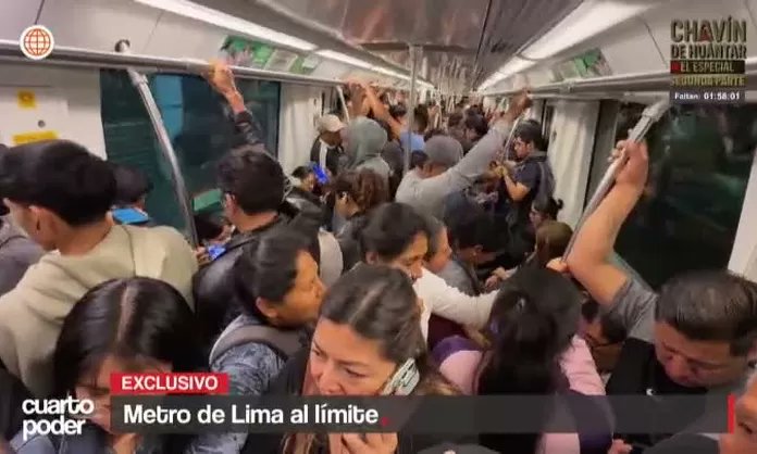 Cuarto_Poder's tweet card. La Línea 1 del Metro de Lima sufre colapso por exceso de pasajeros. La ATU evalúa alza de pasaje