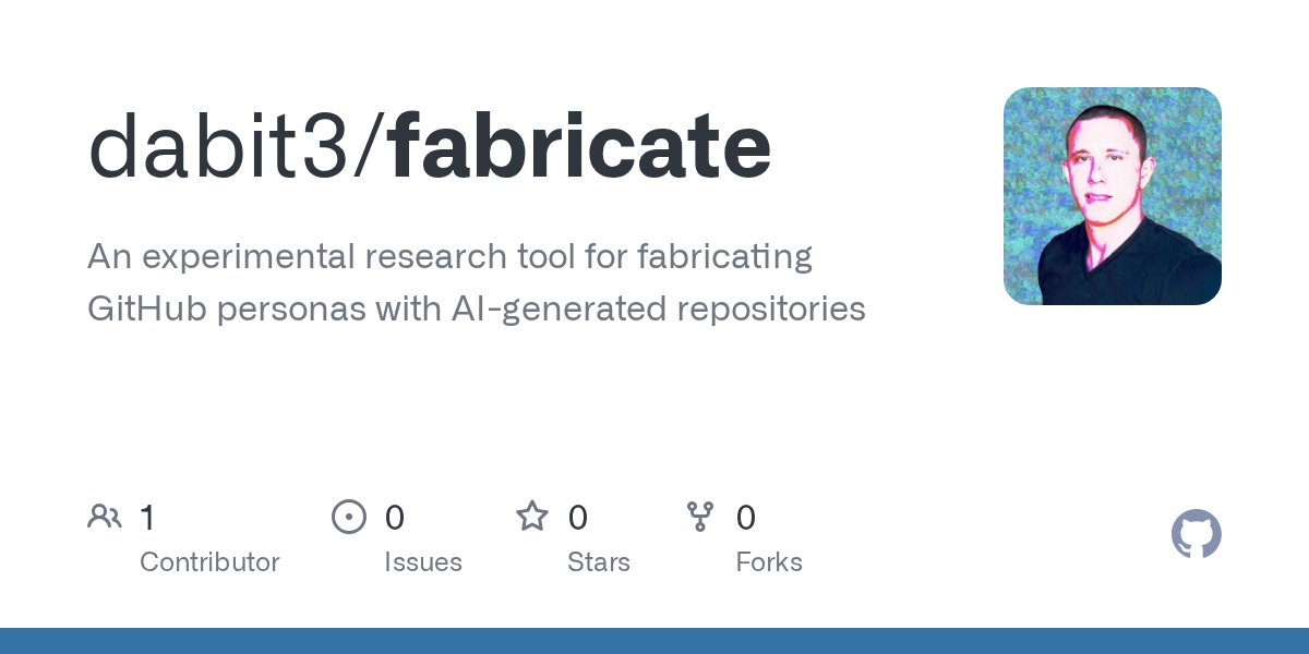 dabit3's tweet card. An experimental research tool for fabricating GitHub personas with AI-generated repositories - dabit3/fabricate