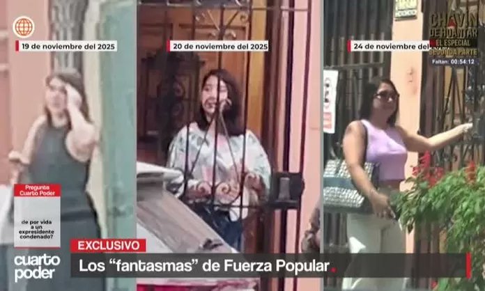 Cuarto_Poder's tweet card. Tres trabajadores figuran en planilla del Congreso, pero no cumplen funciones legislativas. Son vistos en el local de Fuerza Popular