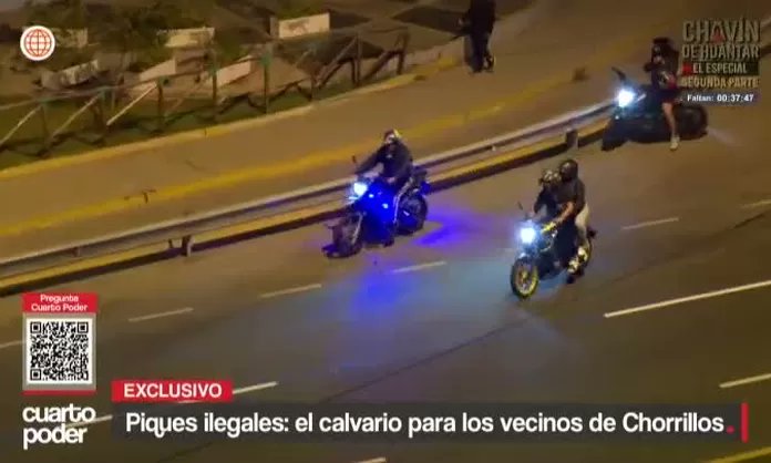 Cuarto_Poder's tweet card. Más de 250 motociclistas realizan piques ilegales en la Costa Verde cada semana. El ruido, los accidentes y el caos desvelan a vecinos de Chorrillos