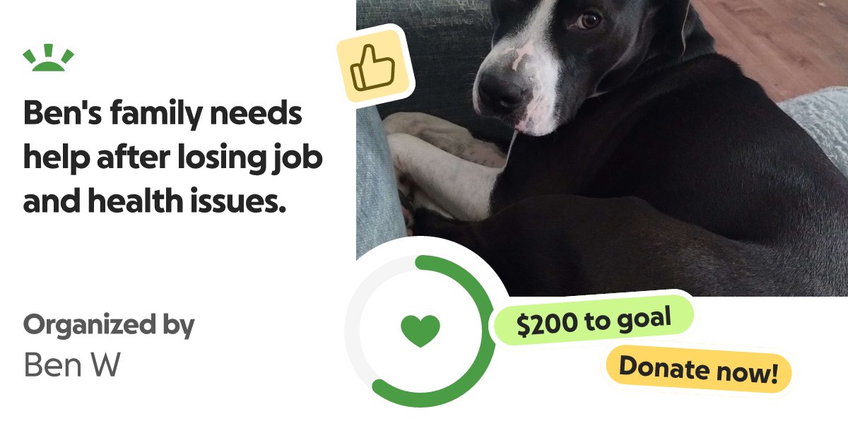 Megaluigi1993's tweet card. My name is Benjamin. My family and I have been struggling to stay… Ben W needs your support for Ben's family needs help after losing job and health issues.