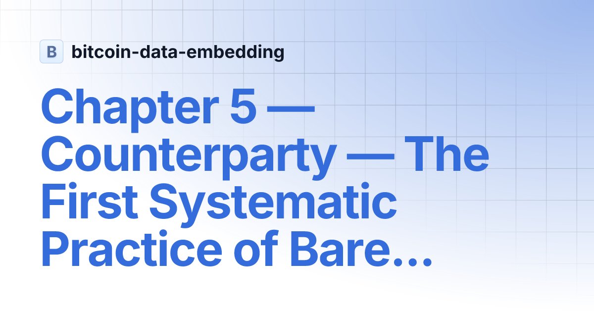 aaron_recompile's tweet card. Chapter 5 — Counterparty — The First Systematic Practice of Bare Multisig as Data Container |...