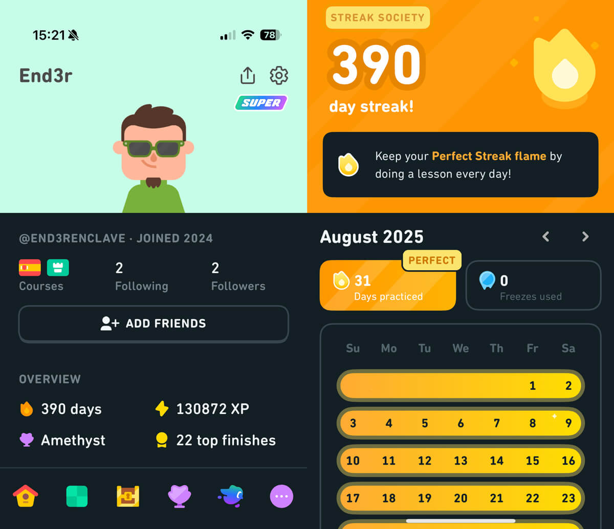 TataDeveloper's tweet card. Duolingo po roku