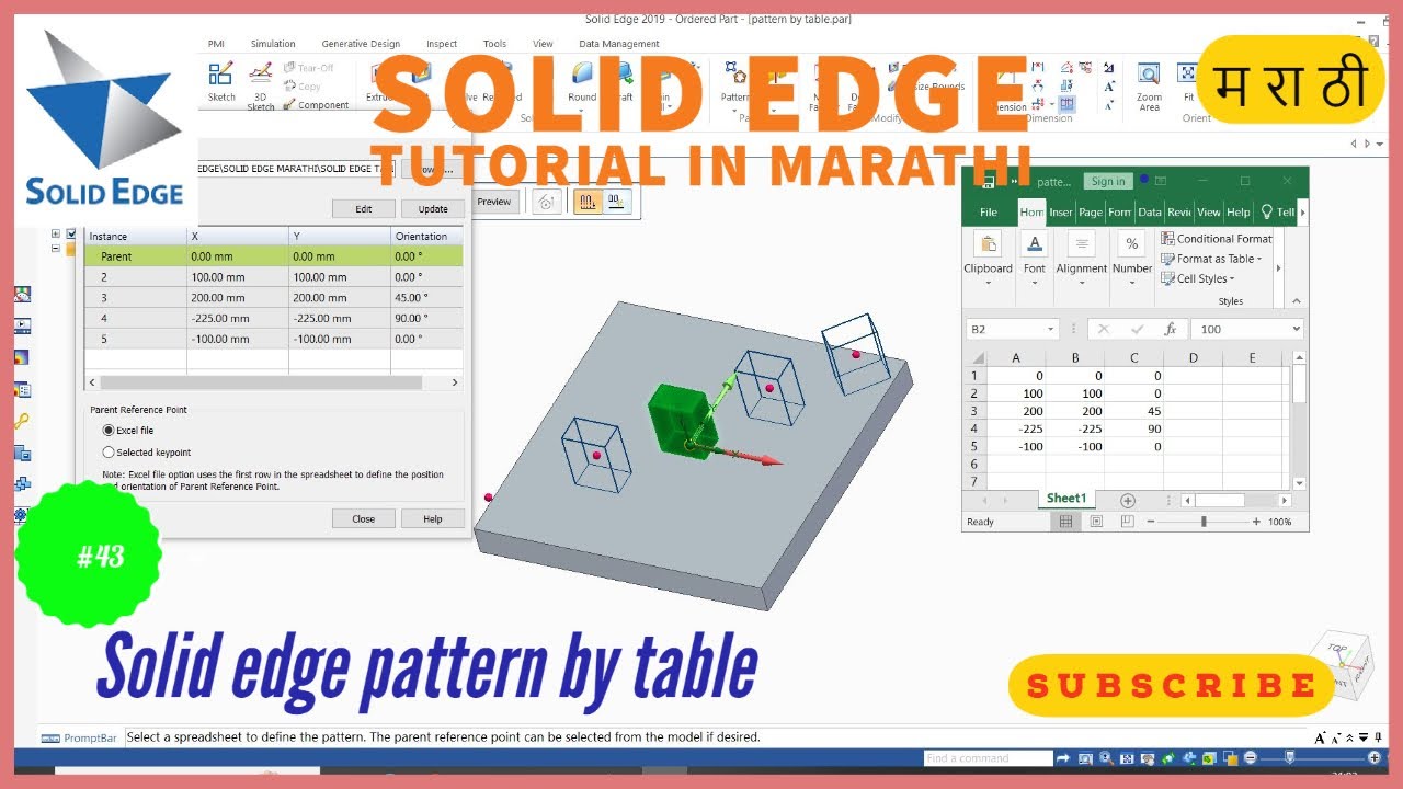 bhoradeakash's tweet card. 43. solid edge pattern by table | solid edge tutorials for beginners...