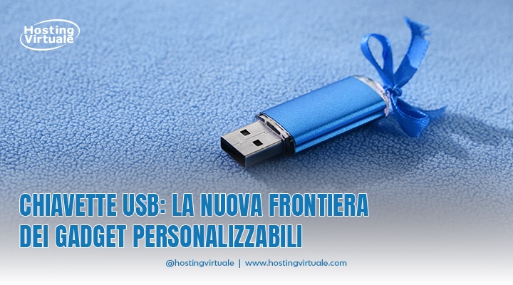 HostingVirtuale's tweet card. Le chiavette USB sono il gadget perfetto per ogni azienda. Scopri come utilizzarle per valorizzare il tuo brand e conquistare i clienti.