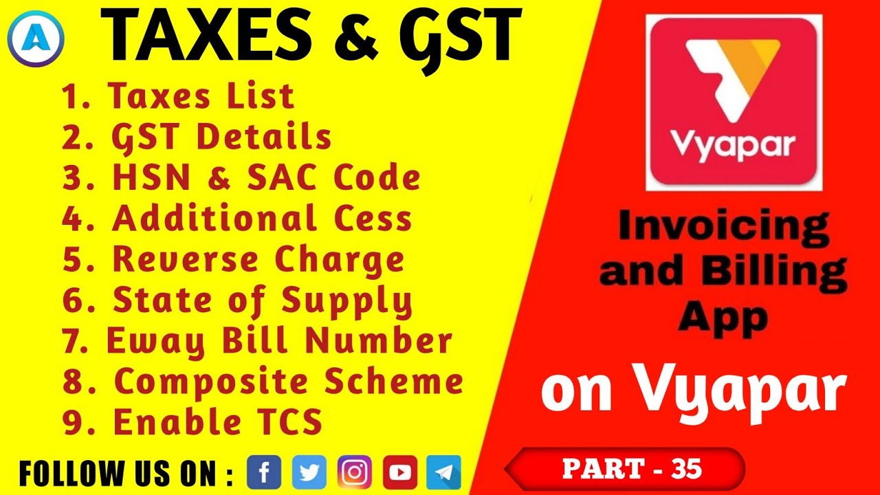 akstutorial's tweet card. Vyapar : How to enable Taxes & GST options Part 35