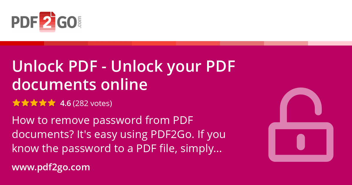 froman1960's tweet card. How to remove passwords from PDF documents? It is easy with PDF2Go. If you know the password for a PDF file, simply unlock the PDF with this free online service.