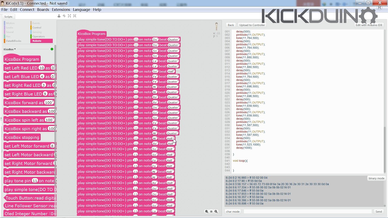kickduino's tweet card. KicoBox Tutorials Lesson9 offline mode Magic Music