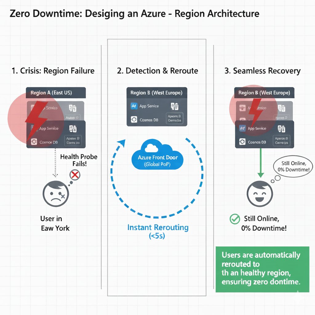 CoderLegion1's tweet card. # Zero Downtime: Designing an Azure Multi-Region Architecture --- ## Introduction High availability isn’t just a buzzword to throw into a system design interview; it’s the difference between a minor...