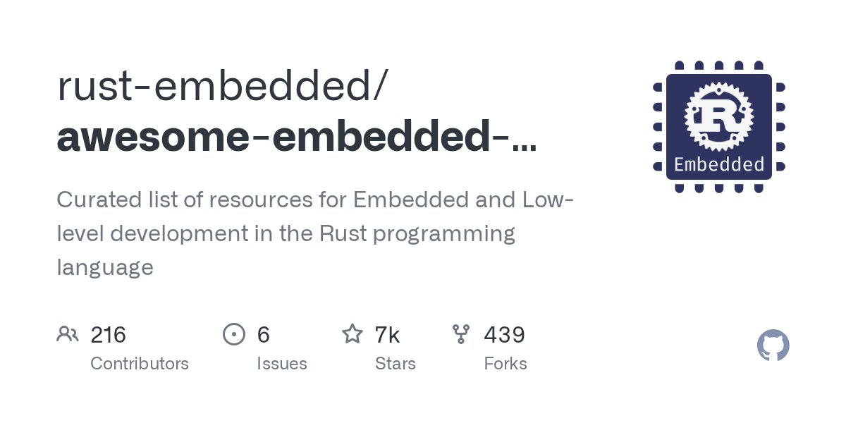sbc111's tweet card. Curated list of resources for Embedded and Low-level development in the Rust programming language - rust-embedded/awesome-embedded-rust