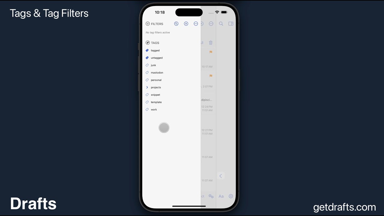 draftsapp's tweet card. Drafts: Tags and Tag Filters