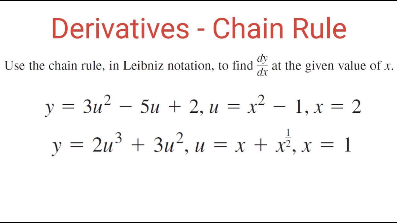 HomeworkHelp75's tweet card. CHAIN RULE: Find dy/dx For y = 3u^2 - 5u + 2, u = x^2 - 1 & y = 2u^3...