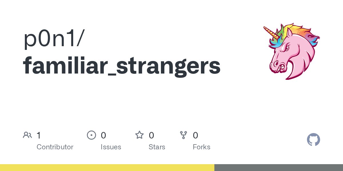 ErrNil's tweet card. Contribute to p0n1/familiar_strangers development by creating an account on GitHub.