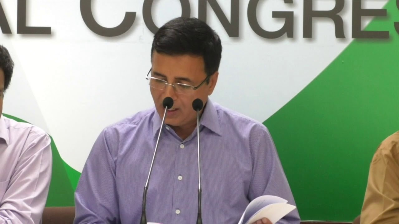 rssurjewala's tweet card. AICC Press Briefing by Randeep Surjewala on Appointment of Pro-Tem...