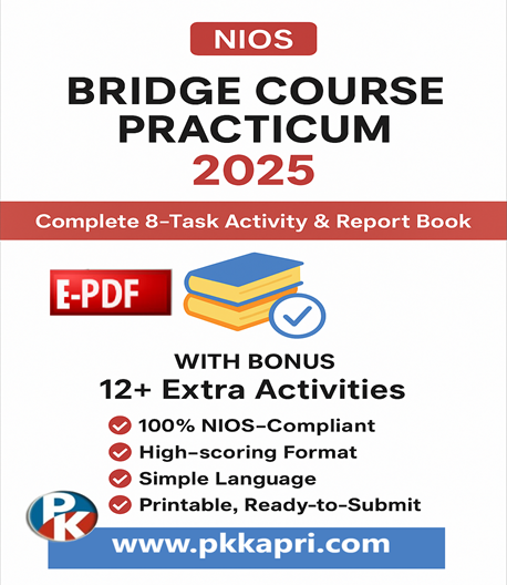 pkkapriandco's tweet card. Get NIOS Bridge Course Practicum 2025 Complete 8 Activity Solution Book & 12+ Extra Bonus Activities, All Tasks Solved, Ready-to-Submit PDF High-Scoring Practicum File