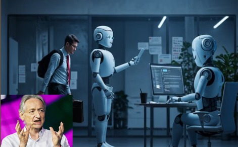 IpressHouse's tweet card. नोबेल विजेता और “AI के गॉडफादर” जेफ्री हिंटन ने चेतावनी दी है कि AI तेजी से नौकरियां खत्म कर रहा है। 2025 में 50,000 नौकरियां...