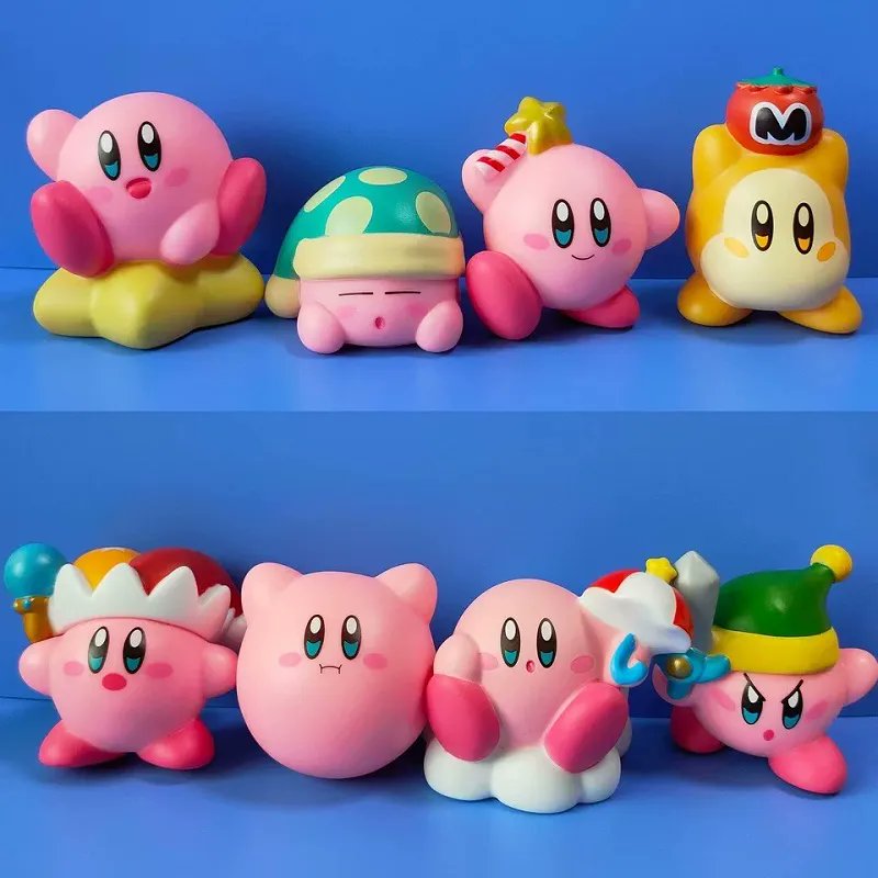 kirbyplush0's tweet card.  Name: 8Pcs/Set Games Star Kirby Anime Cute Cartoon Pink Kirby Mini Figure ToysMaterial: PVCSize: 4-7cm