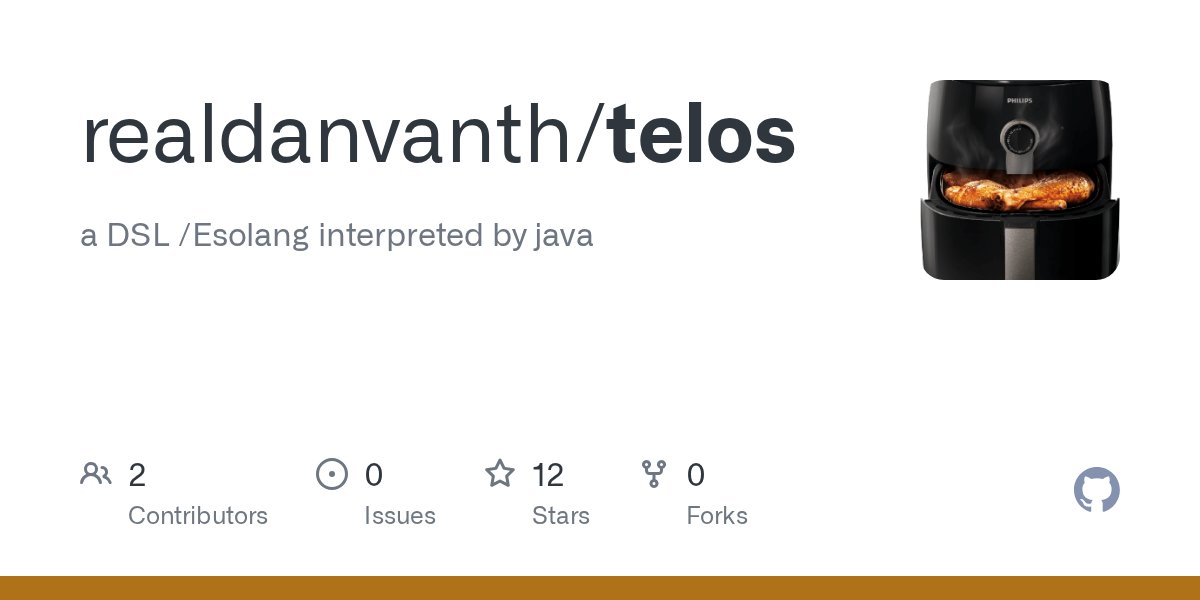 LispDiscussions's tweet card. a DSL /Esolang interpreted by java. Contribute to realdanvanth/telos development by creating an account on GitHub.