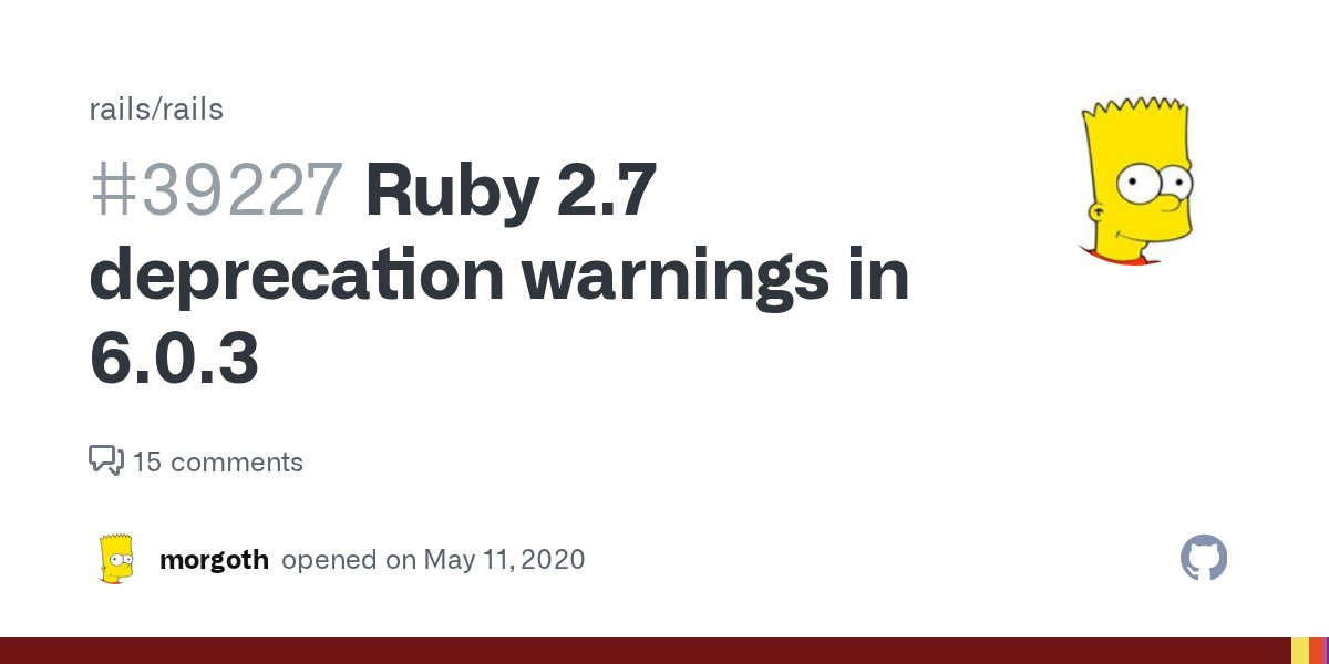 _rails's tweet card. When I run my test suite with Rails 6.0.3 and Ruby 2.7.1 I'm getting deprecation warnings in this places: /home/wojtek/.asdf/installs/ruby/2.7.1/lib/ruby/gems/2.7.0/gems/activerecord-6.0.3/lib/...