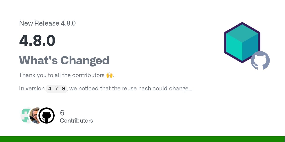 hovfefe's tweet card. What's Changed Thank you to all the contributors 🙌. In version 4.7.0, we noticed that the reuse hash could change depending on the order of dictionary values. This has been fixed to ensure that...