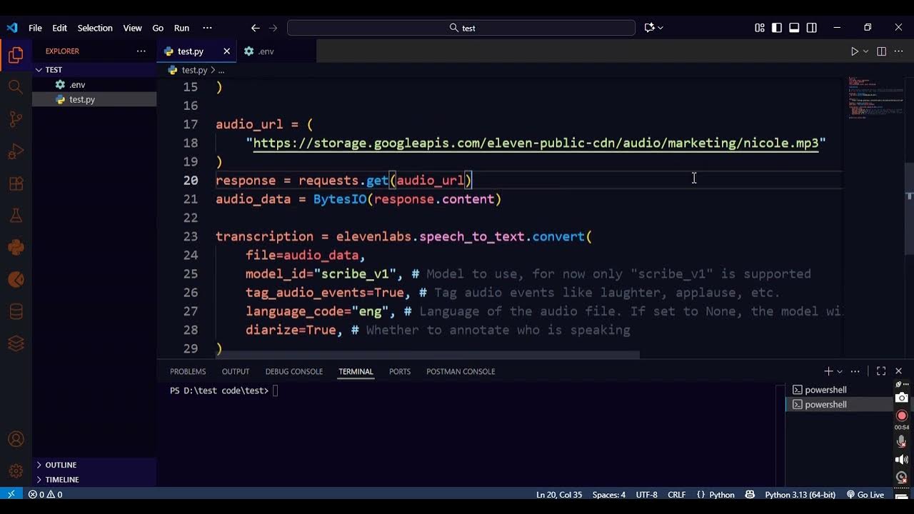 freepythoncode's tweet card. How to use ElevenLabs' Speech to Text model for audio file transcri...