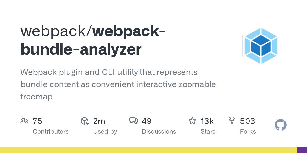 WebpackContrib's tweet card. Webpack plugin and CLI utility that represents bundle content as convenient interactive zoomable treemap - webpack/webpack-bundle-analyzer