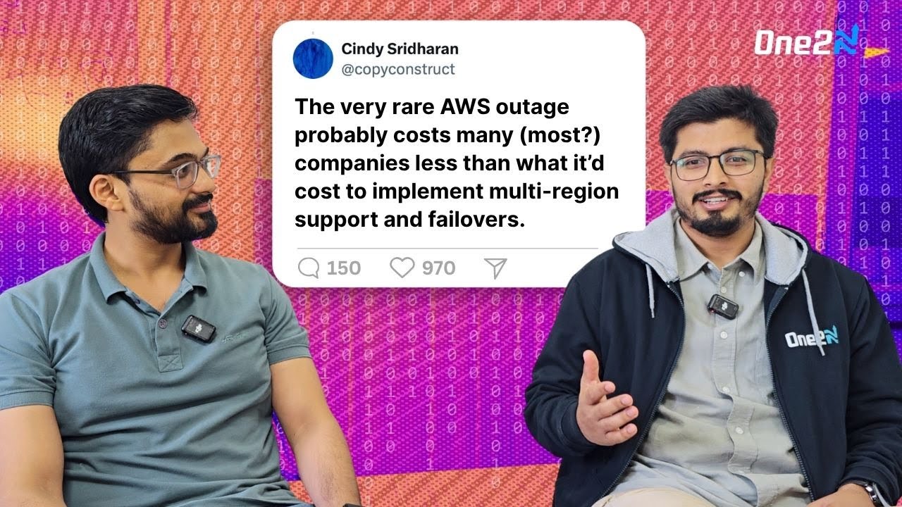 techvatsa's tweet card. AWS Outage: Real Costs & Disaster Recovery | One2N Bits Ep.4