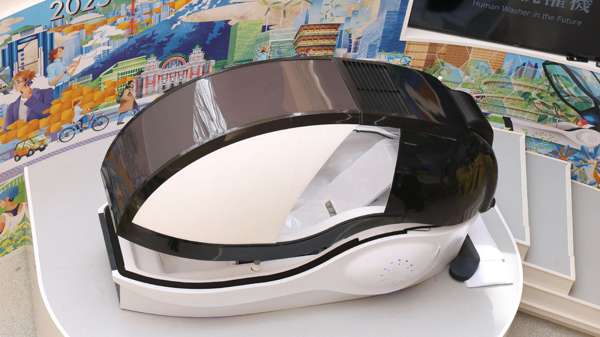 bamitav's tweet card. Mirai Human Washing Machine: A luxury capsule that washes and dries your whole body in 15 minutes hits the market in Japan.