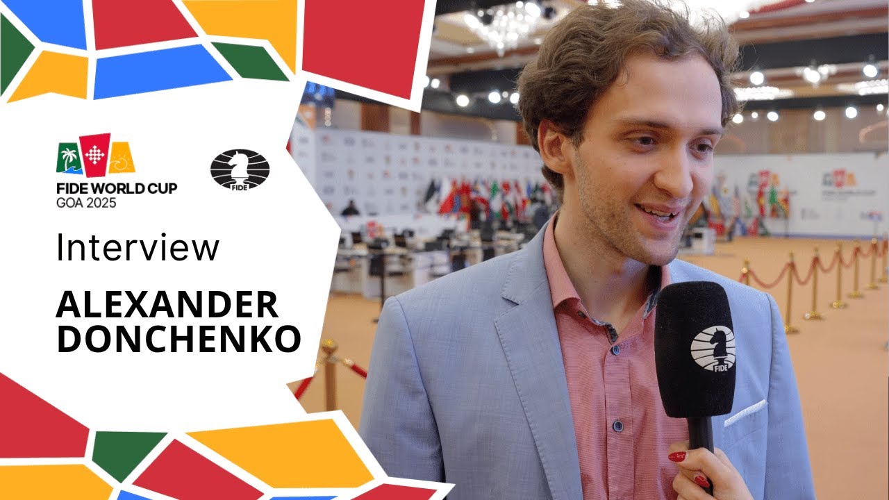 ChessBase's tweet card. Interview with 🇩🇪 Alexander Donchenko | TieBreaks | Round 5 | FIDE...