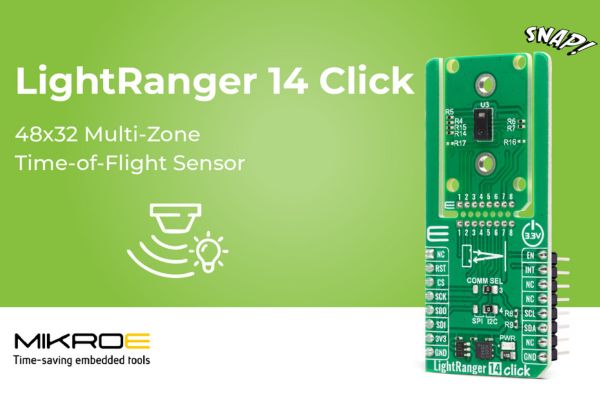 TimestechBuzz's tweet card. LightRanger 14 Click is a new optical sensor Click board from MIKROE, the embedded solutions company that dramatically cuts development.