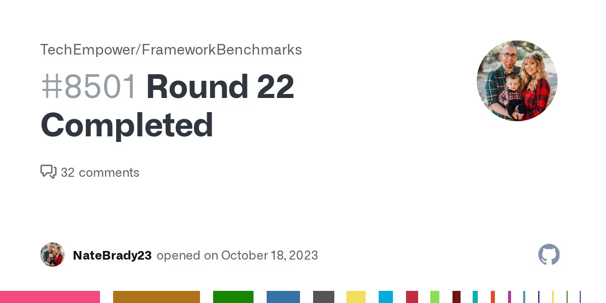 TFBenchmarks's tweet card. Hi everyone! Round 22 results are in: https://tfb-status.techempower.com/results/66d86090-b6d0-46b3-9752-5aa4913b2e33 We could use some help from the community to verify these results are aligned w...