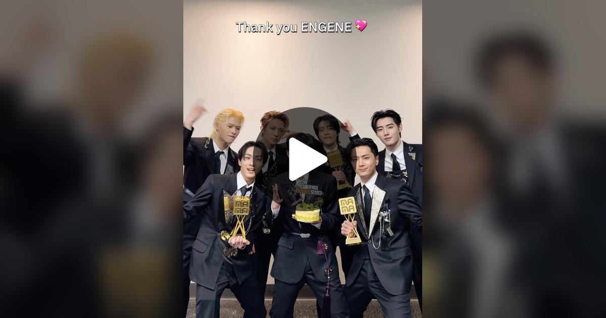 ENHYPEN_members's tweet card. 좋아요 6667개, 댓글 755개가 있습니다. "🏆🏆🏆 #2025MAMAAWARDS Thank you ENGENE💖"