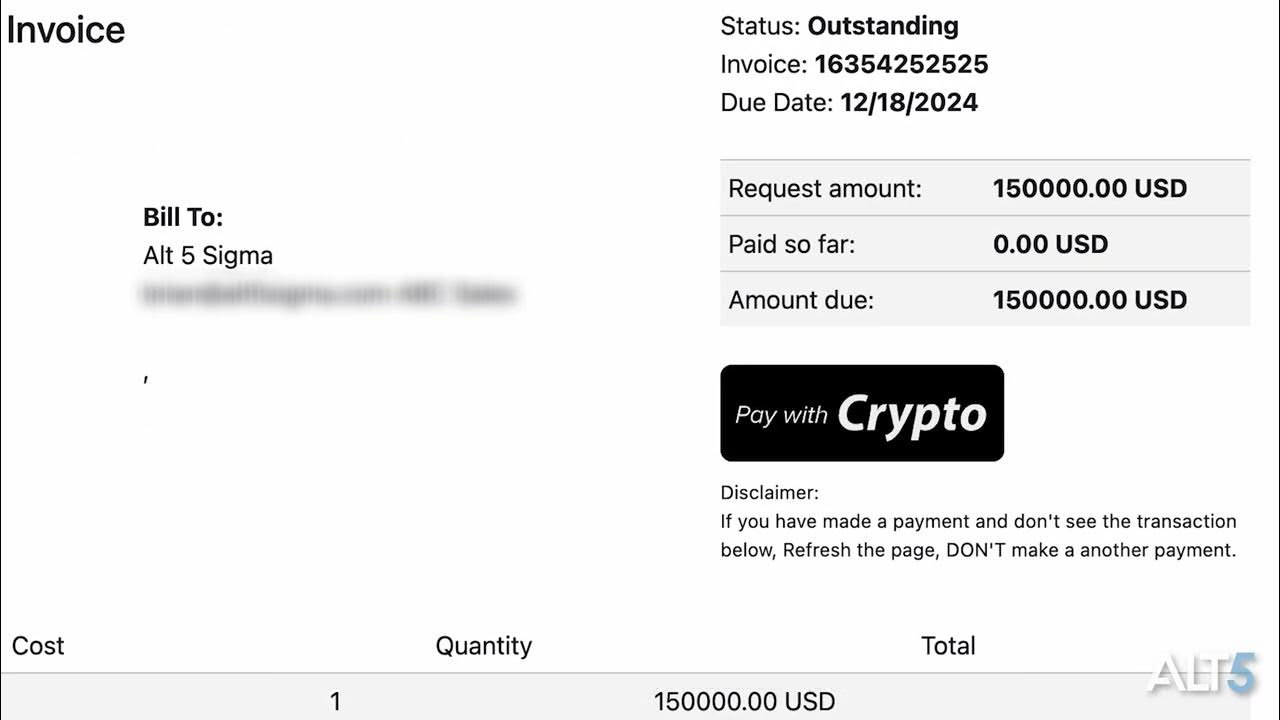 ALT5_Sigma's tweet card. ALT5 Sigma Pay Demo | Integrated Crypto Payments for Institutions and...