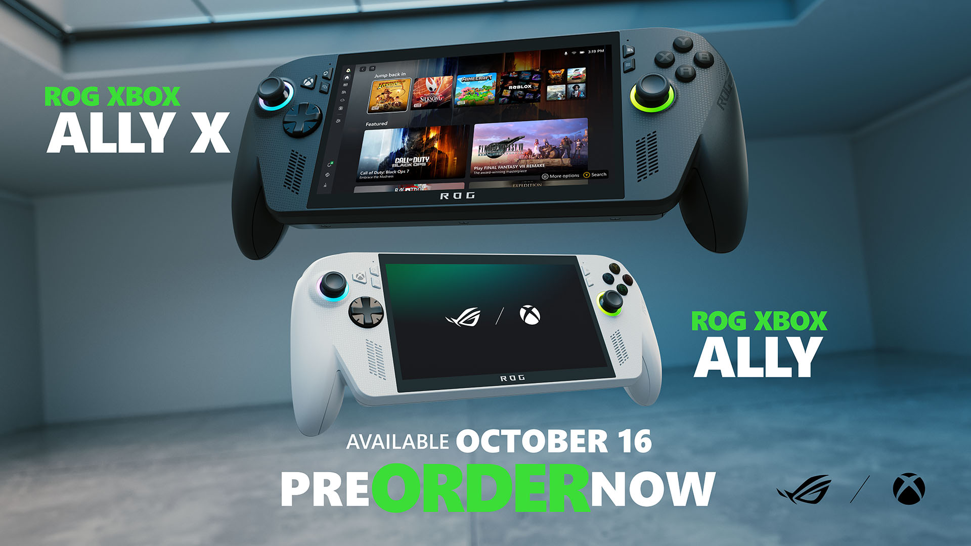 XboxWire's tweet card. Starting today, players in 38 countries can pre-order the ROG Xbox Ally X and ROG Xbox Ally - two powerful handhelds built to take your game library with you wherever you go.