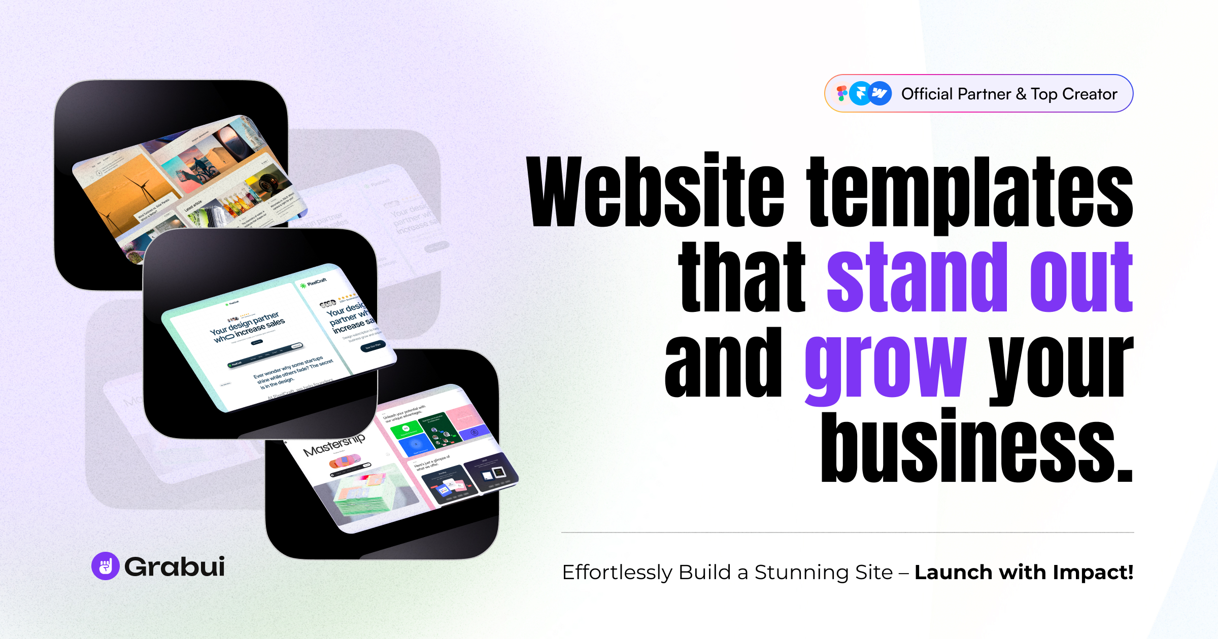 GrabuiLibrary's tweet card. Introducing Grabui - Your one-stop shop for Figma, Webflow, and Framer templates! Find the perfect template for your needs and kickstart your digital product sales today.