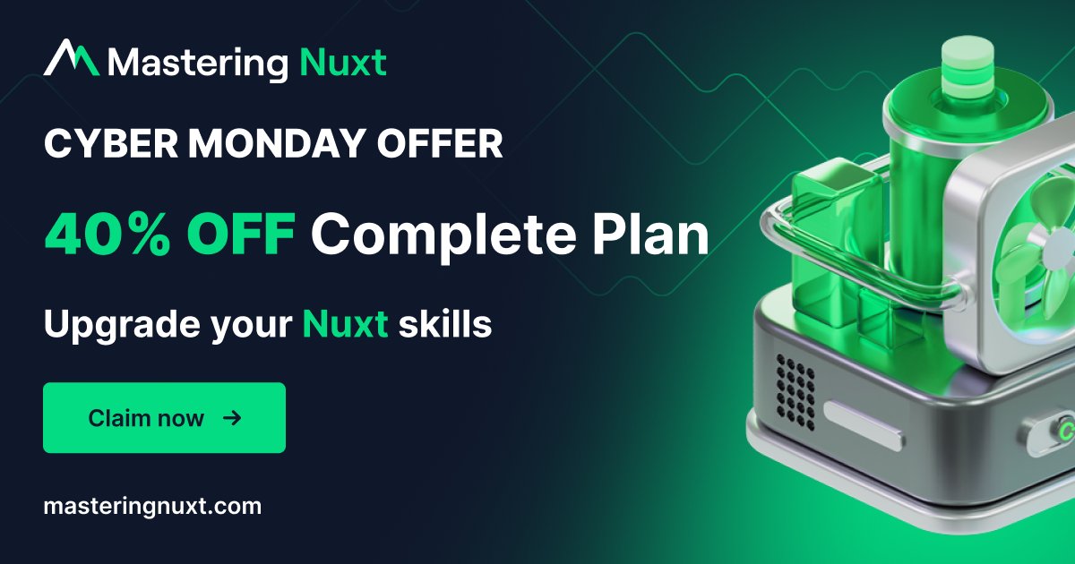 MasteringNuxt's tweet card. The complete guide to developing and deploying fast, production-ready Nuxt apps. MasteringNuxt is the most in-depth, fun, and realistic course made on Nuxt.