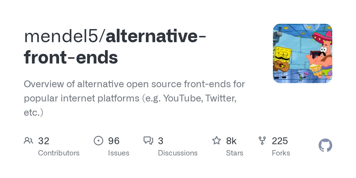firozkhxn_'s tweet card. Overview of alternative open source front-ends for popular internet platforms (e.g. YouTube, Twitter, etc.) - mendel5/alternative-front-ends