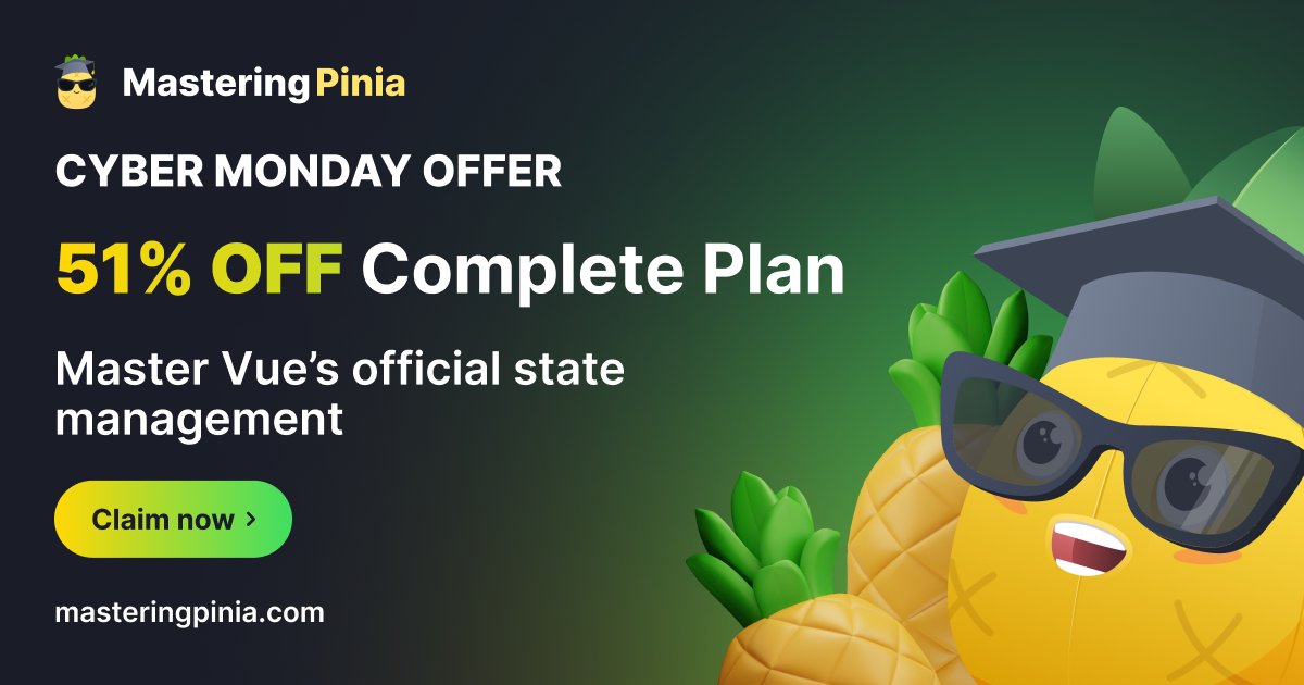 MasteringPinia's tweet card. The ultimate course for mastering the officially recommended State Management solution for Vue.js. Created by Eduardo San Martin Morote, the author of Pinia.