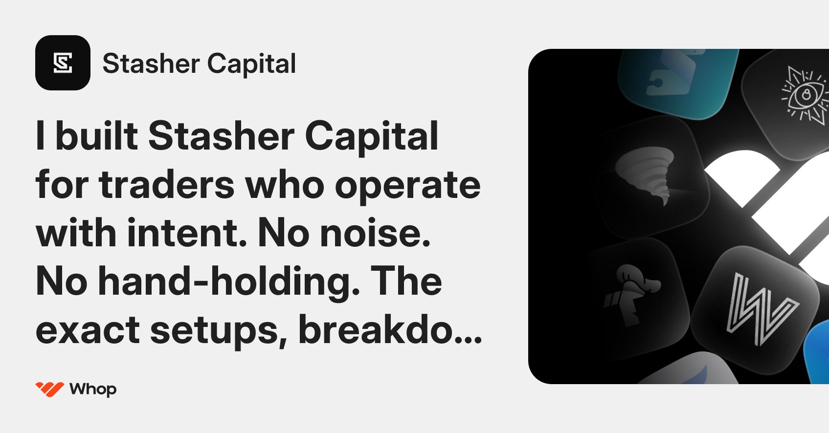 stashercapital's tweet card. I built Stasher Capital for traders who operate with intent. No noise. No hand-holding. The exact setups, breakdowns, and portfolio plays we execute—shared live. Built on conviction, structure, and...