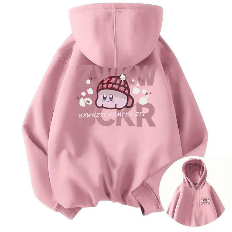kirbyplush0's tweet card. Name: Cartoon Kirby Coat Thick Anime Print HoodiesMaterial: PolyesterSize: S-3XL 