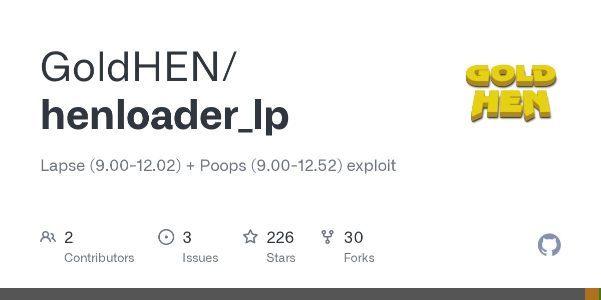 laz305's tweet card. Lapse (9.00-12.02) + Poops (9.00-12.52) exploit. Contribute to GoldHEN/henloader_lp development by creating an account on GitHub.