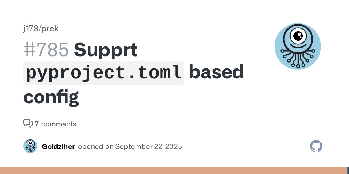 permutans's tweet card. This issue is an offshot of #593. I don't think much verbiage is required - basically, it would be great to have pyproject.toml support (with or without a special yaml config file). For Python-...