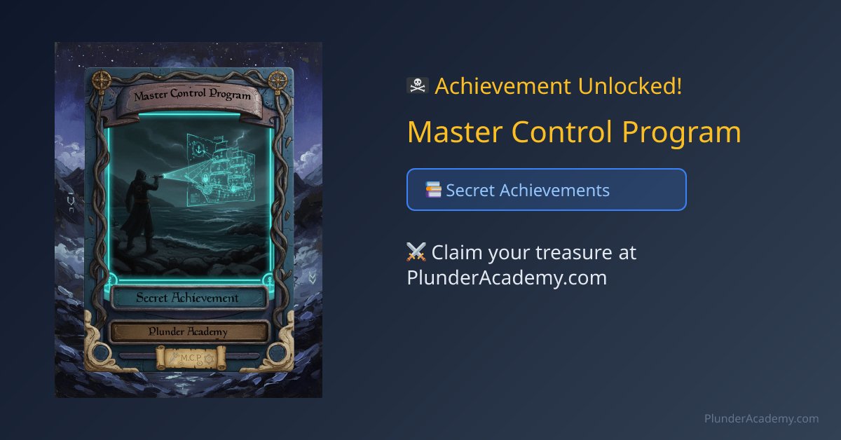 ZillaQuest's tweet card. 🏴‍☠️ Just earned "Master Control Program" by conquering Secret Achievements at Plunder Academy! ⚔️ Set sail to plunderacademy.com and claim your treasure!