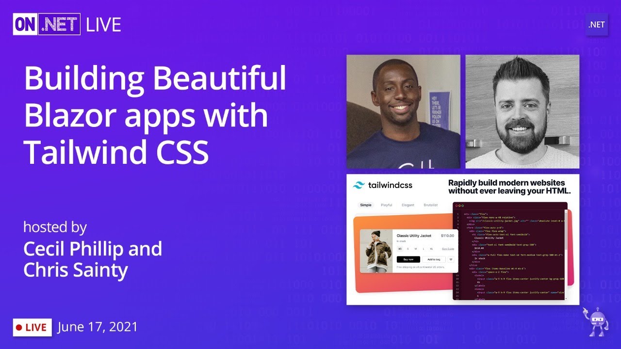 cecilphillip's tweet card. On .NET Live - Building Beautiful Blazor apps with Tailwind CSS