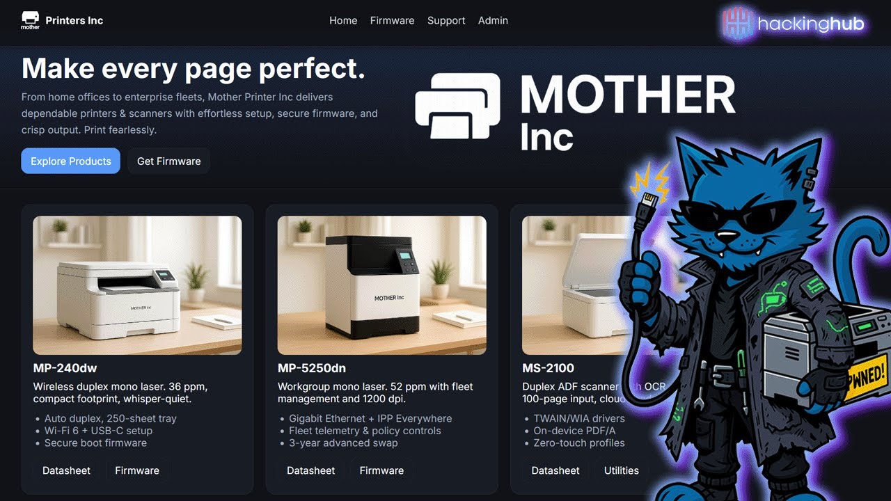 _CryptoCat's tweet card. Mother Printers (Print2Own) - Full Exploit Chain Walkthrough [Hacki...