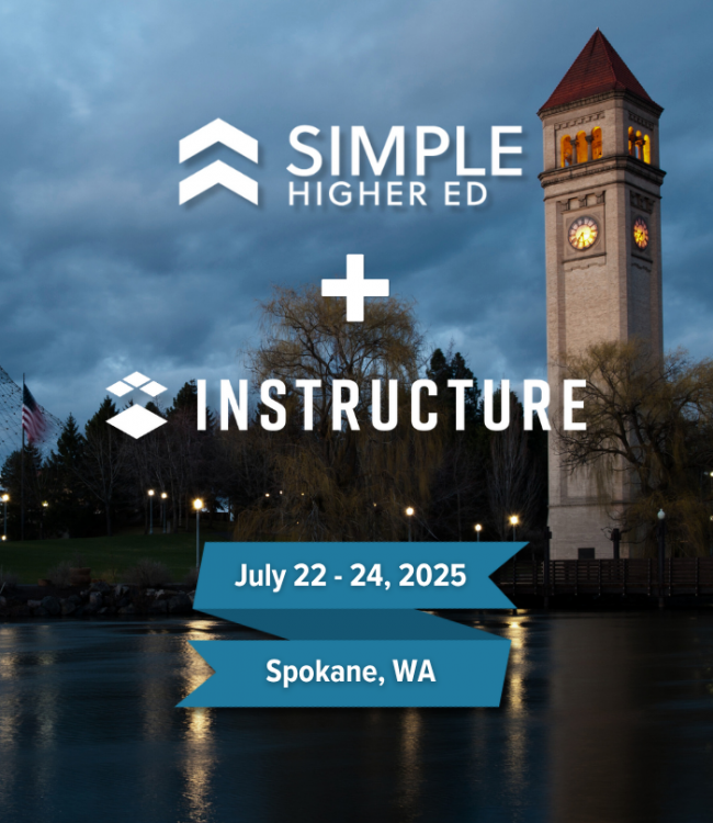 SimpleSyllabus's tweet card. Join Simple Higher Ed in Spokane at InstructureCon. As an official Instructure partner, we’re proud to showcase our platform.